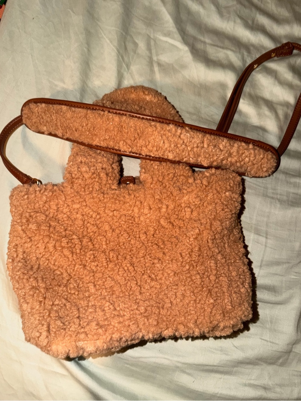 Fluffy brown crossbody purse